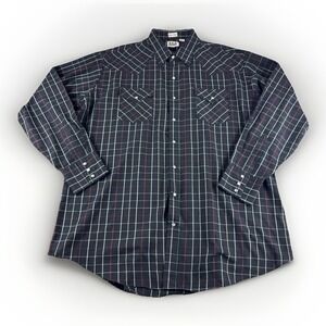 Ely Cattleman Western Pearl Snap Shirt XXLT Tall Man Black Plaid Cowboy Rodeo